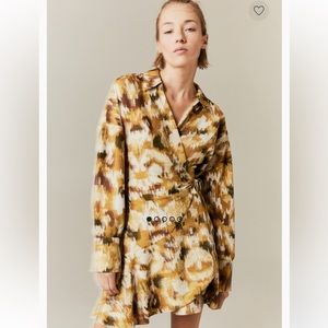 Yellow and Brown Patterned Wrap Dress